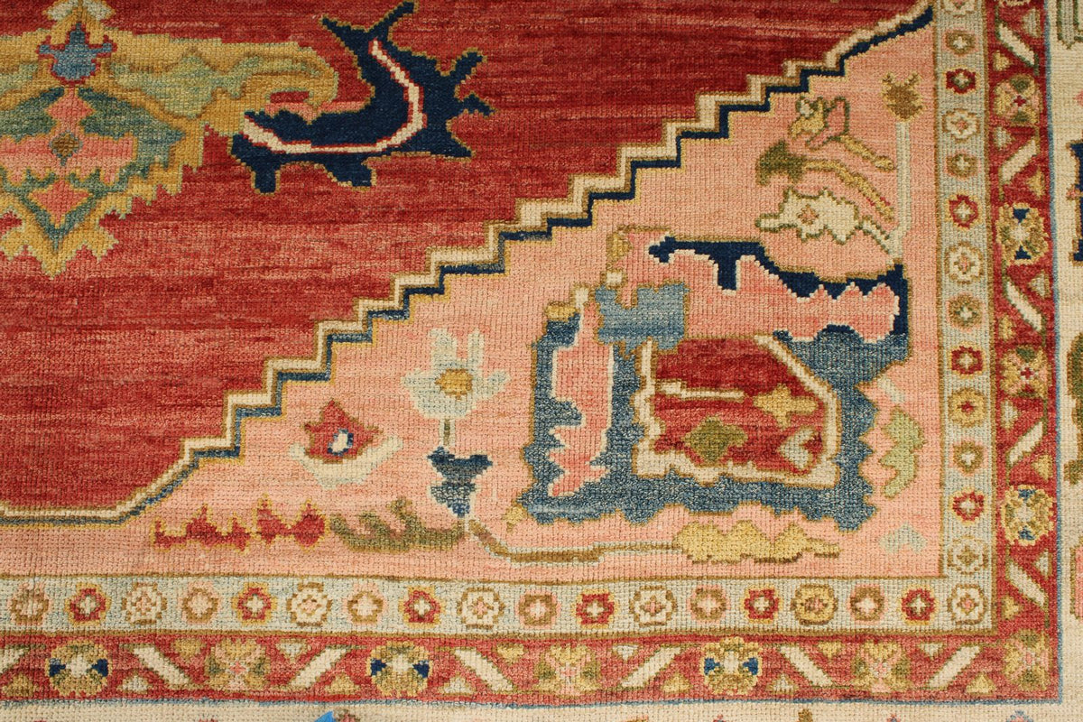 10x13 Red and Ivory Turkish Oushak Rug