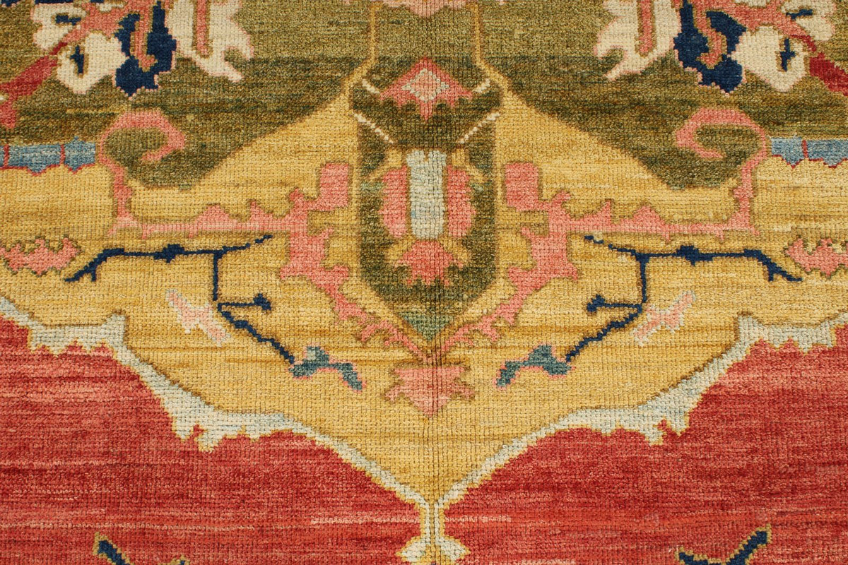 10x13 Red and Ivory Turkish Oushak Rug