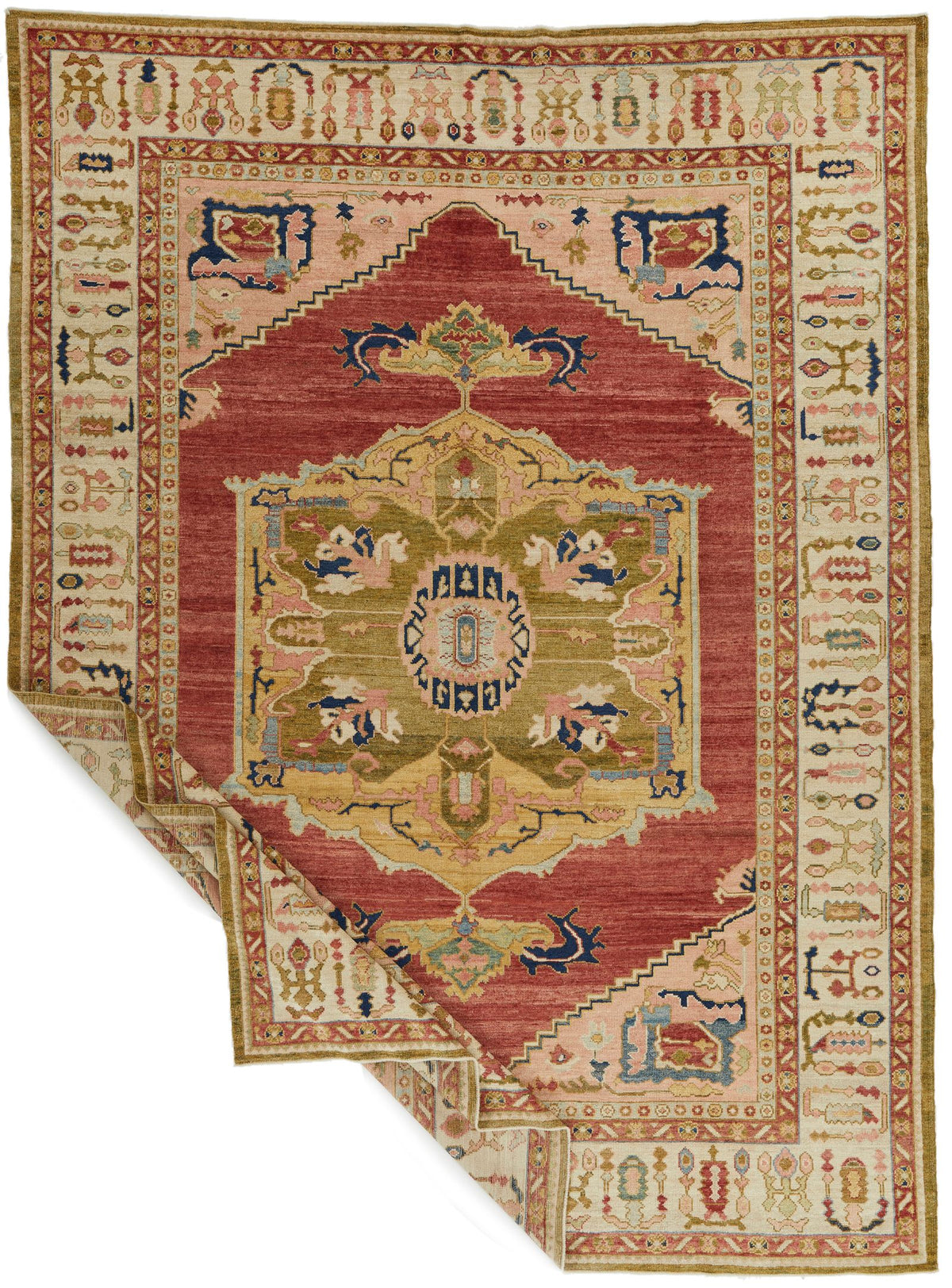 10x13 Red and Ivory Turkish Oushak Rug