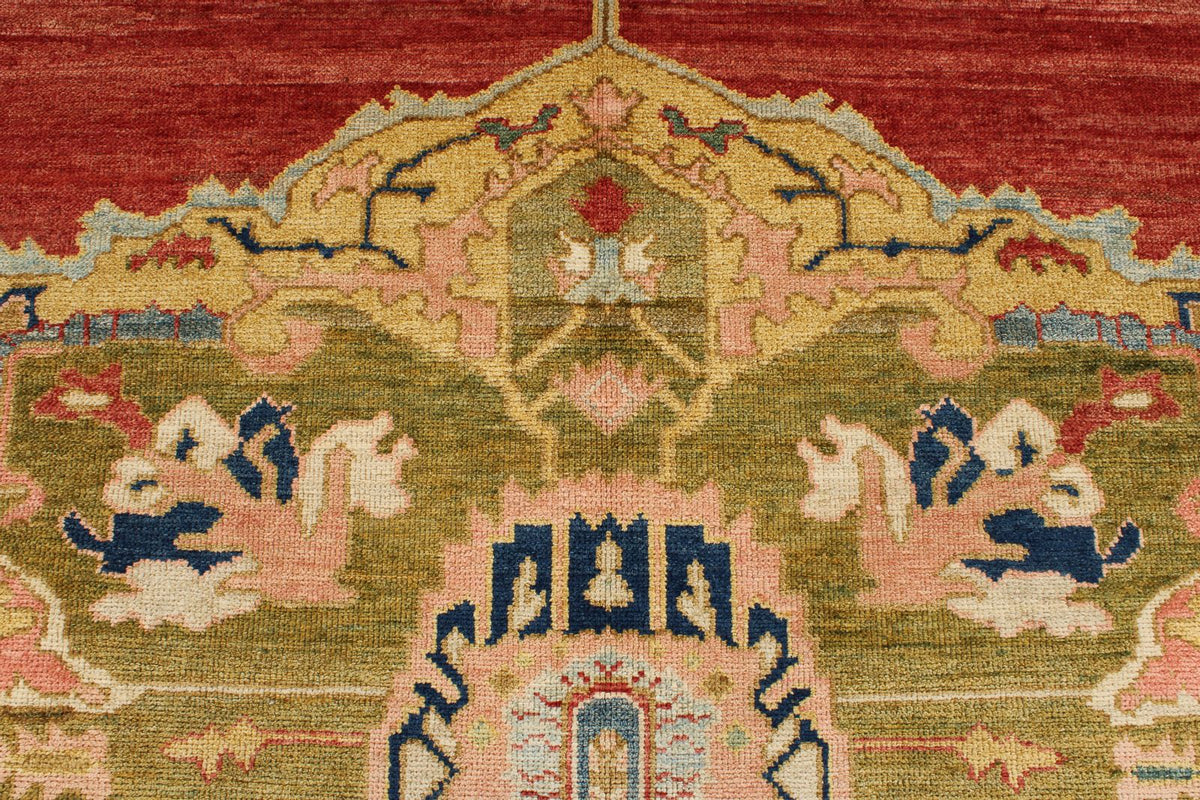 10x13 Red and Ivory Turkish Oushak Rug
