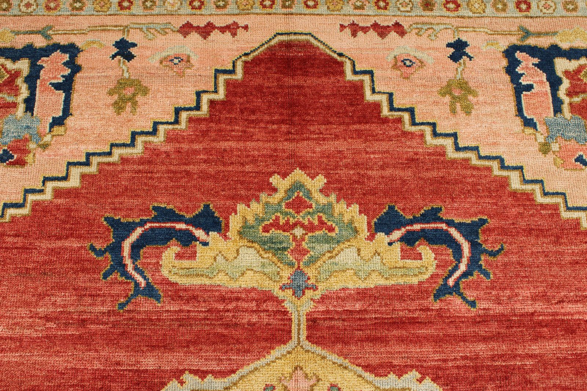 10x13 Red and Ivory Turkish Oushak Rug