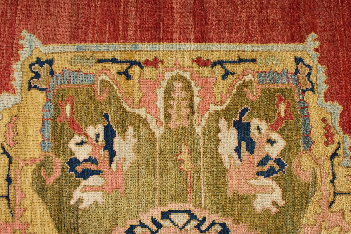 10x13 Red and Ivory Turkish Oushak Rug