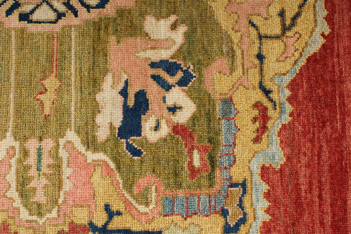 10x13 Red and Ivory Turkish Oushak Rug