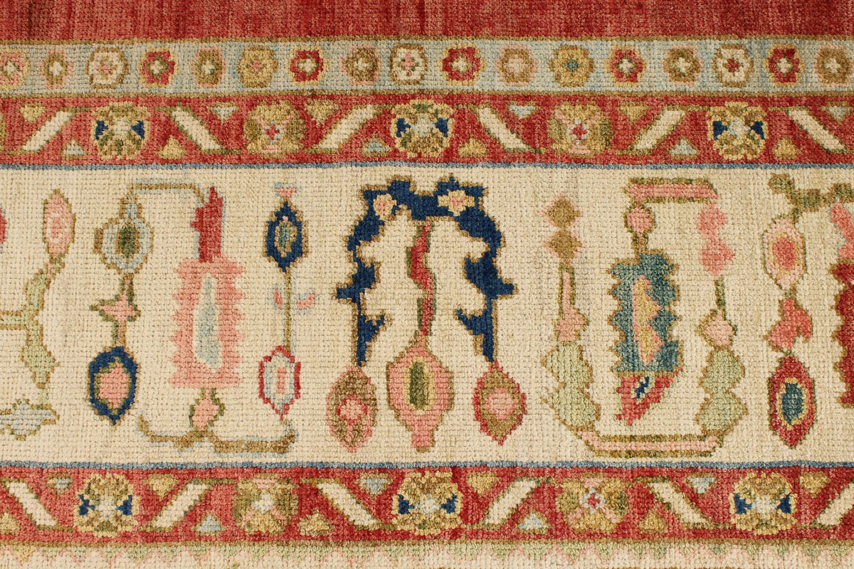 10x13 Red and Ivory Turkish Oushak Rug