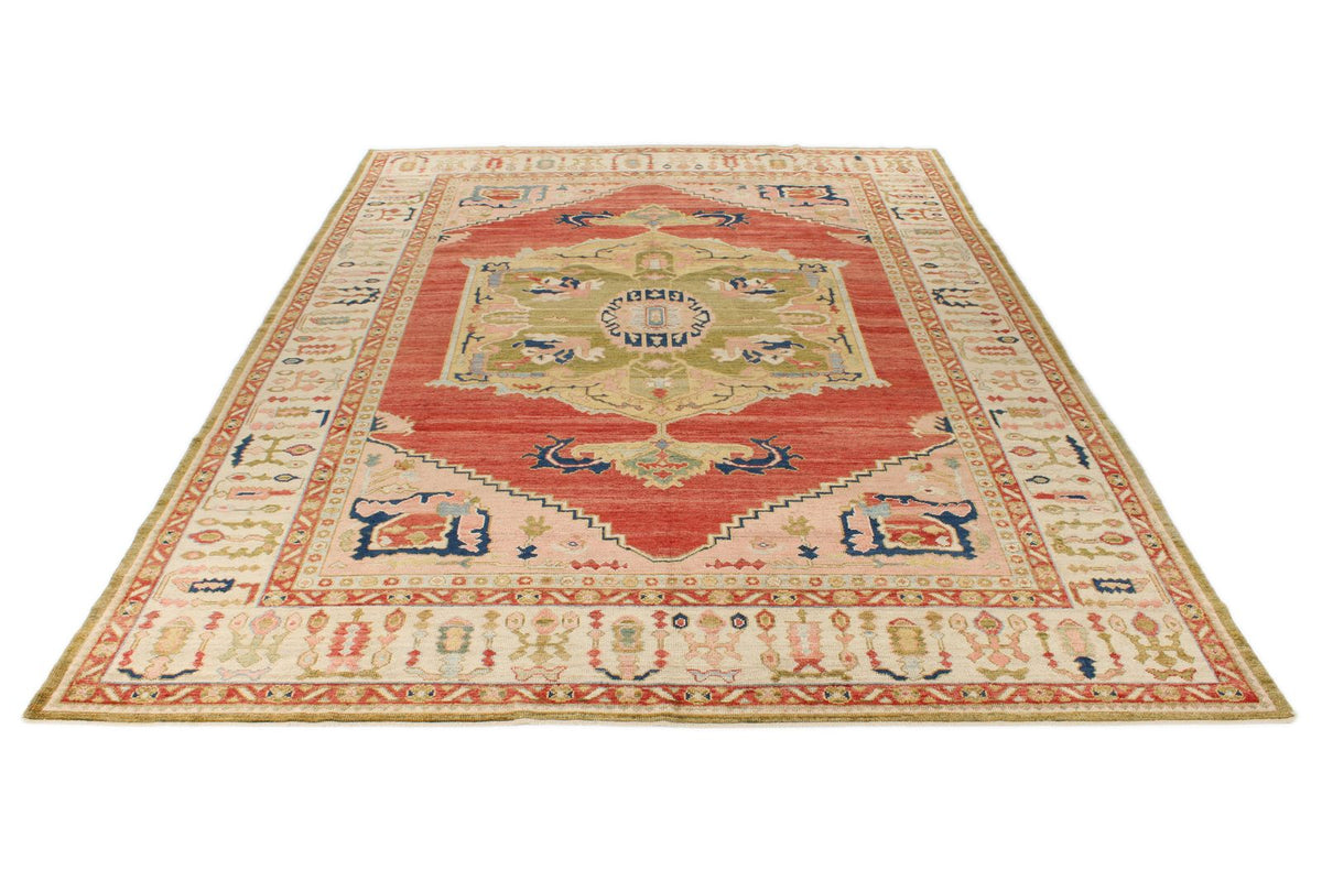 10x13 Red and Ivory Turkish Oushak Rug