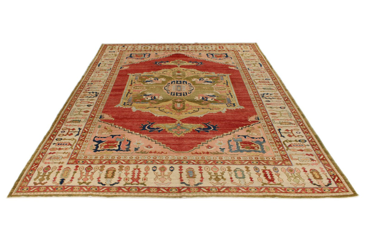 10x13 Red and Ivory Turkish Oushak Rug