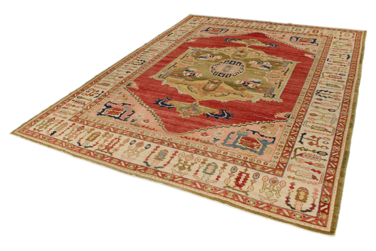 10x13 Red and Ivory Turkish Oushak Rug