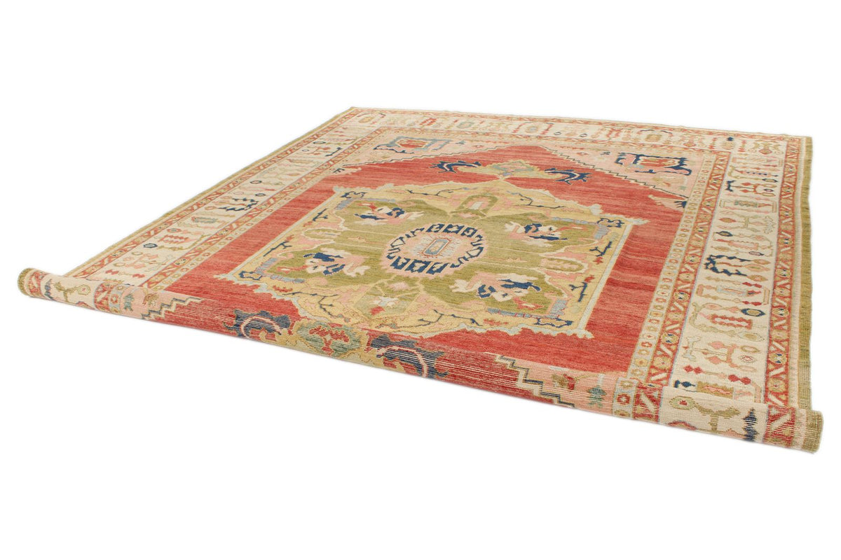 10x13 Red and Ivory Turkish Oushak Rug