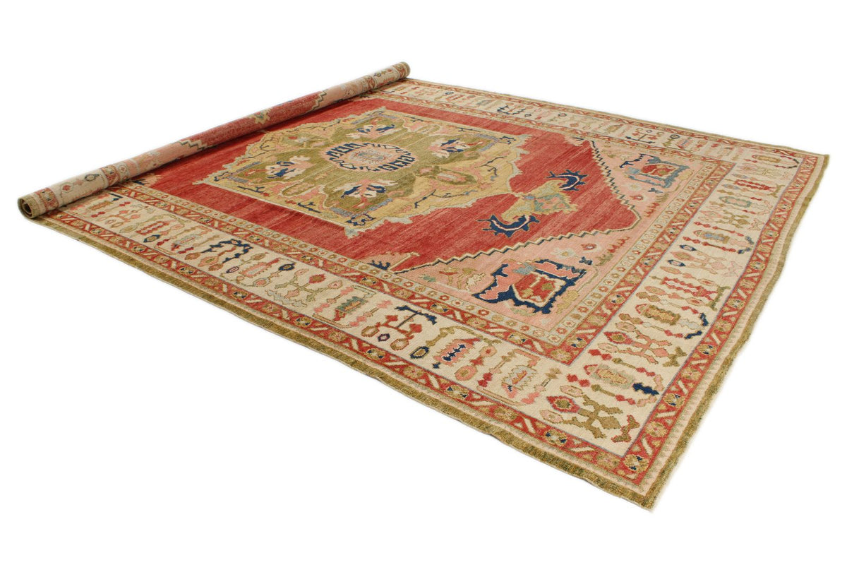 10x13 Red and Ivory Turkish Oushak Rug