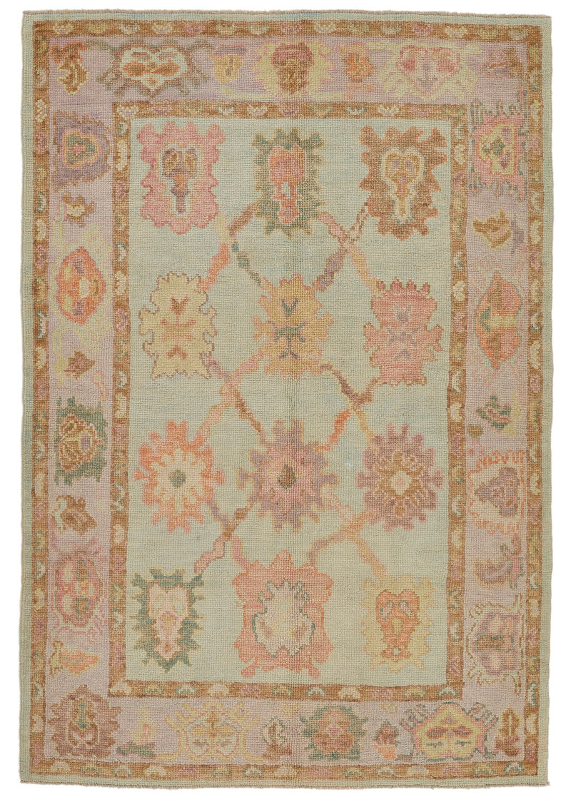 4x6 Green and Pink Turkish Oushak Rug