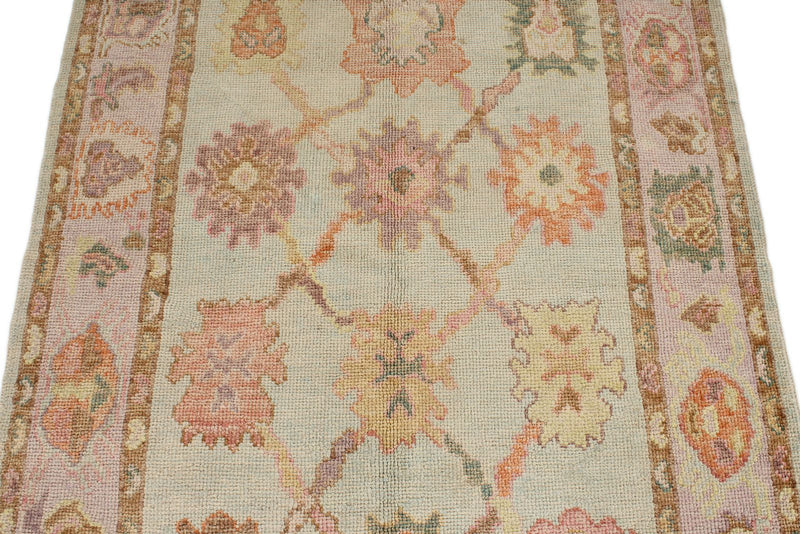 4x6 Green and Pink Turkish Oushak Rug