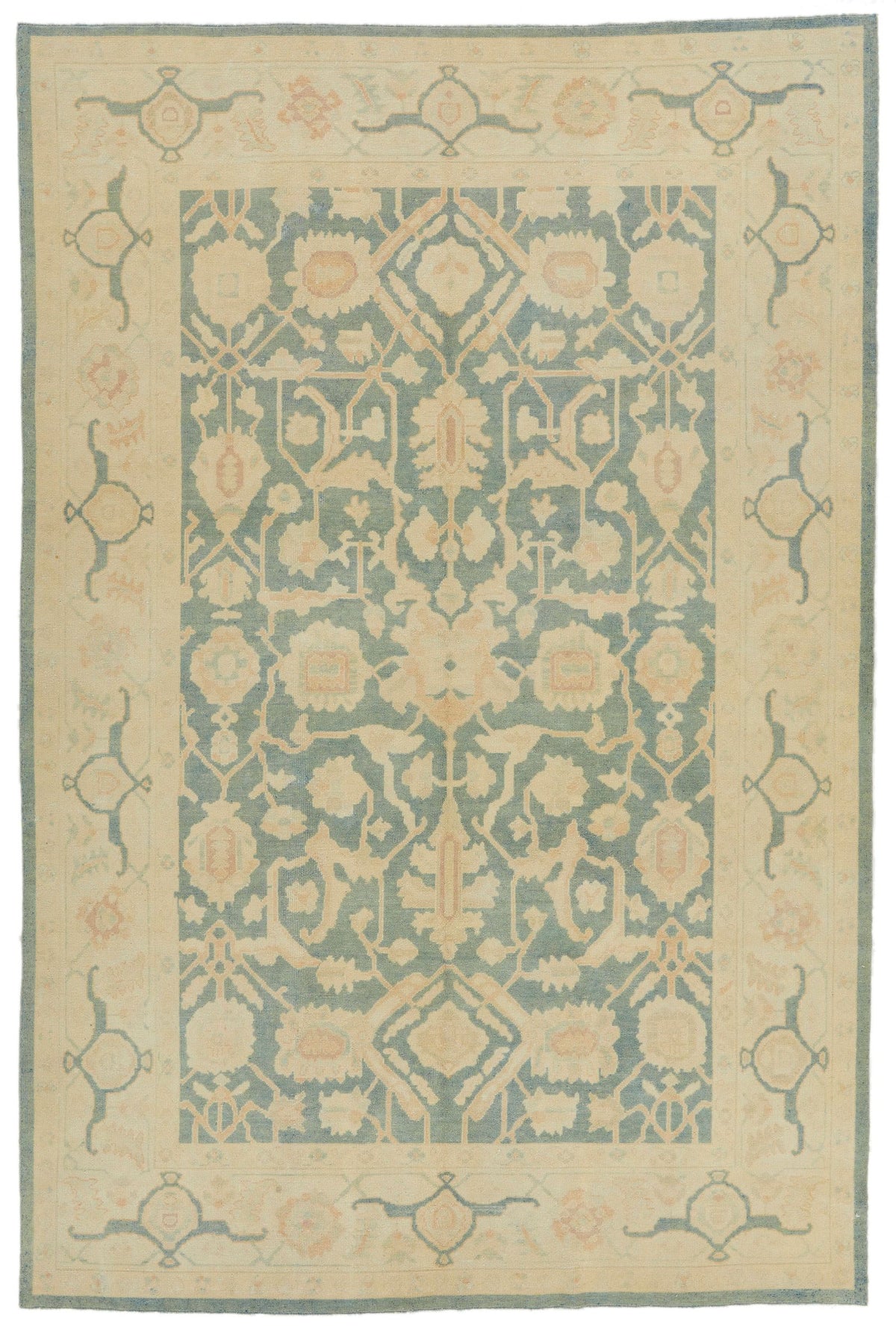 6x9 Light Blue and Ivory Turkish Oushak Rug