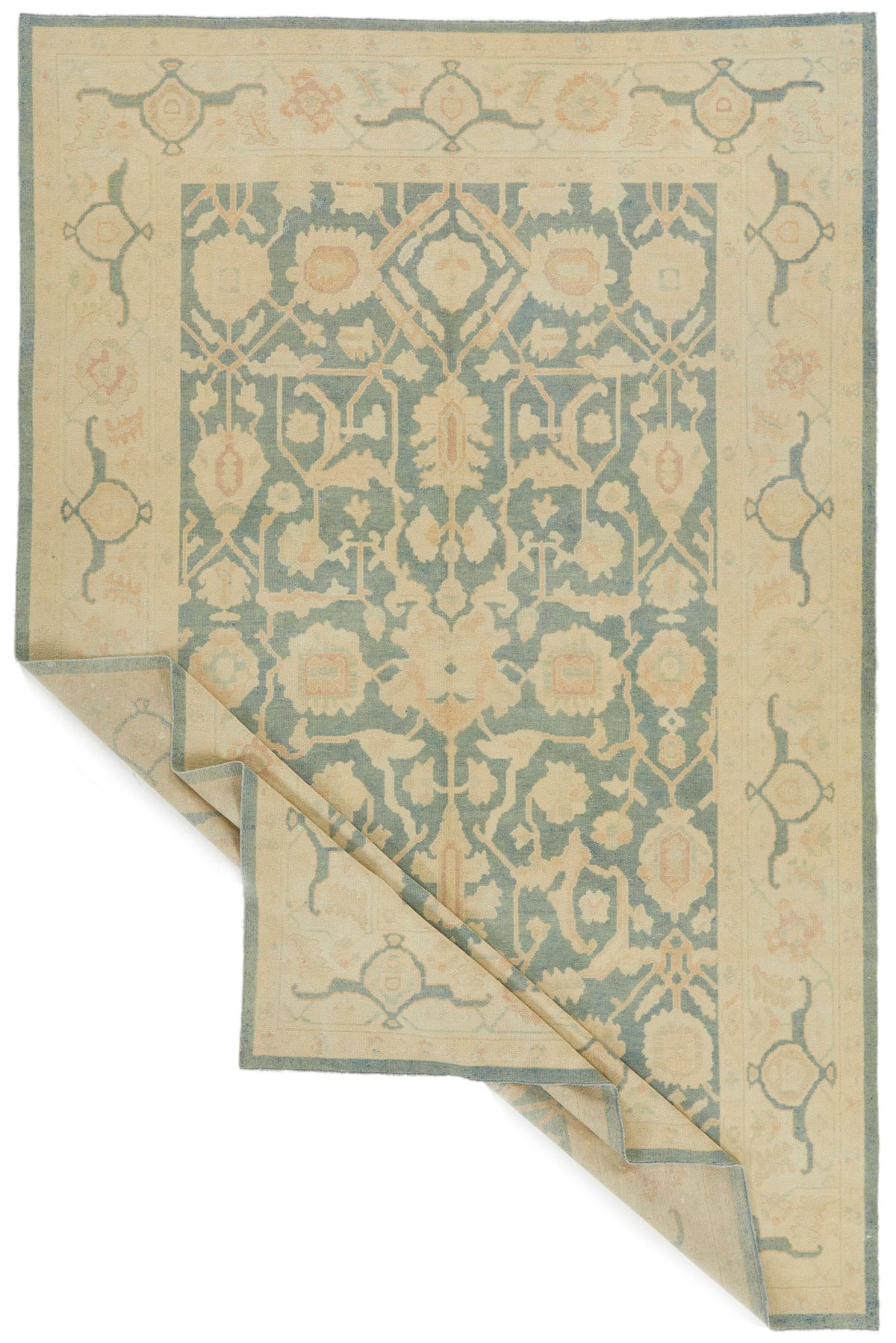 6x9 Light Blue and Ivory Turkish Oushak Rug