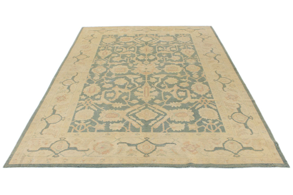 6x9 Light Blue and Ivory Turkish Oushak Rug