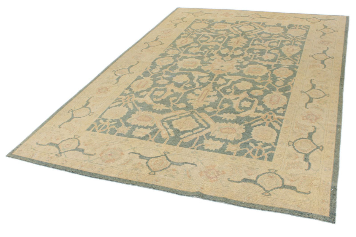 6x9 Light Blue and Ivory Turkish Oushak Rug