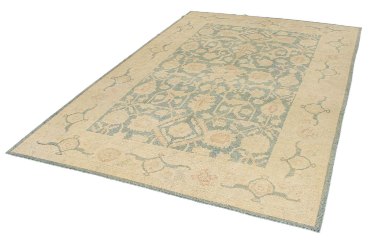6x9 Light Blue and Ivory Turkish Oushak Rug