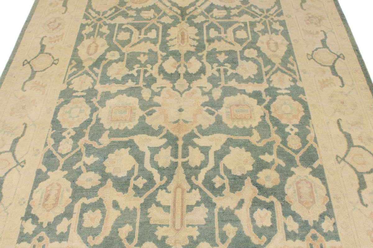 6x9 Light Blue and Ivory Turkish Oushak Rug