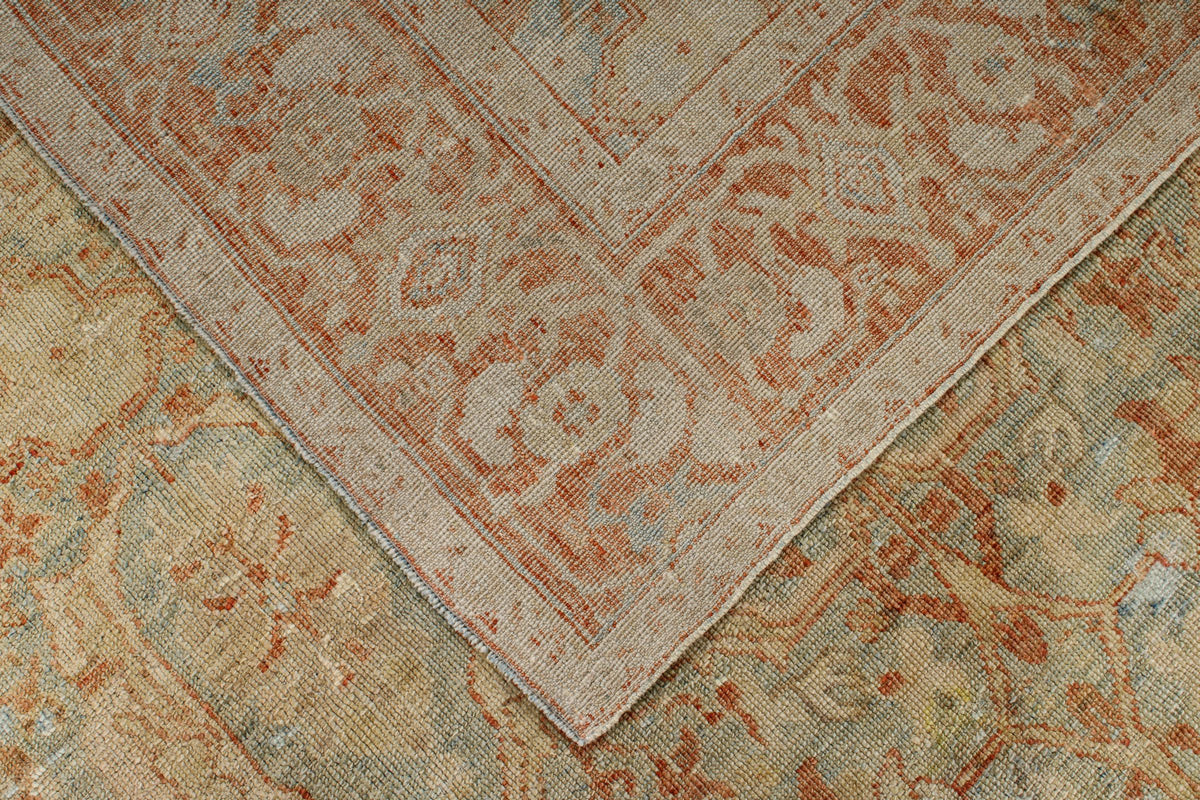 7x9 Light Blue and Rust Turkish Oushak Rug