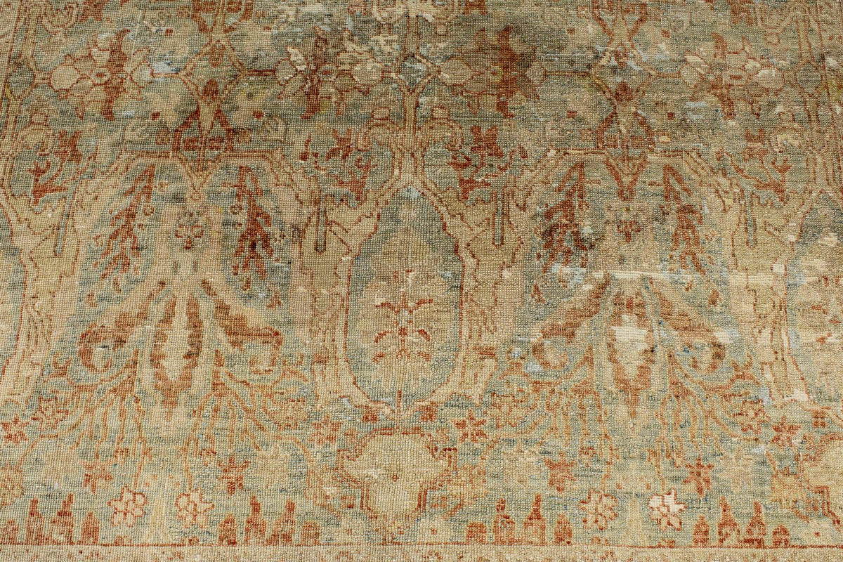 7x9 Light Blue and Rust Turkish Oushak Rug