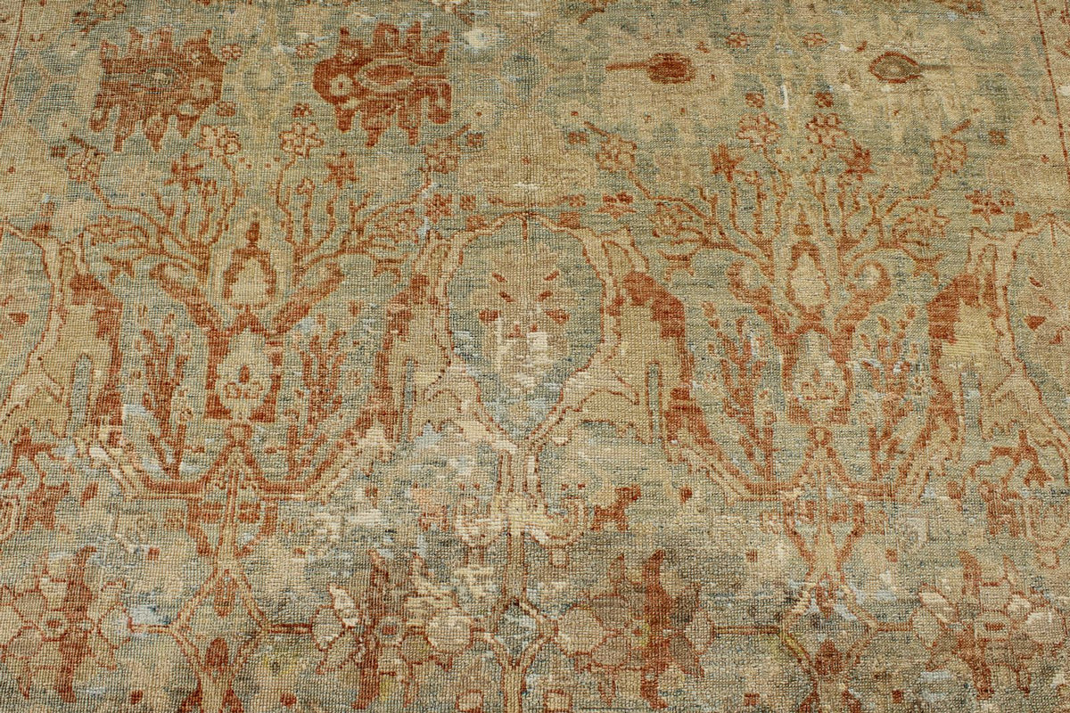 7x9 Light Blue and Rust Turkish Oushak Rug