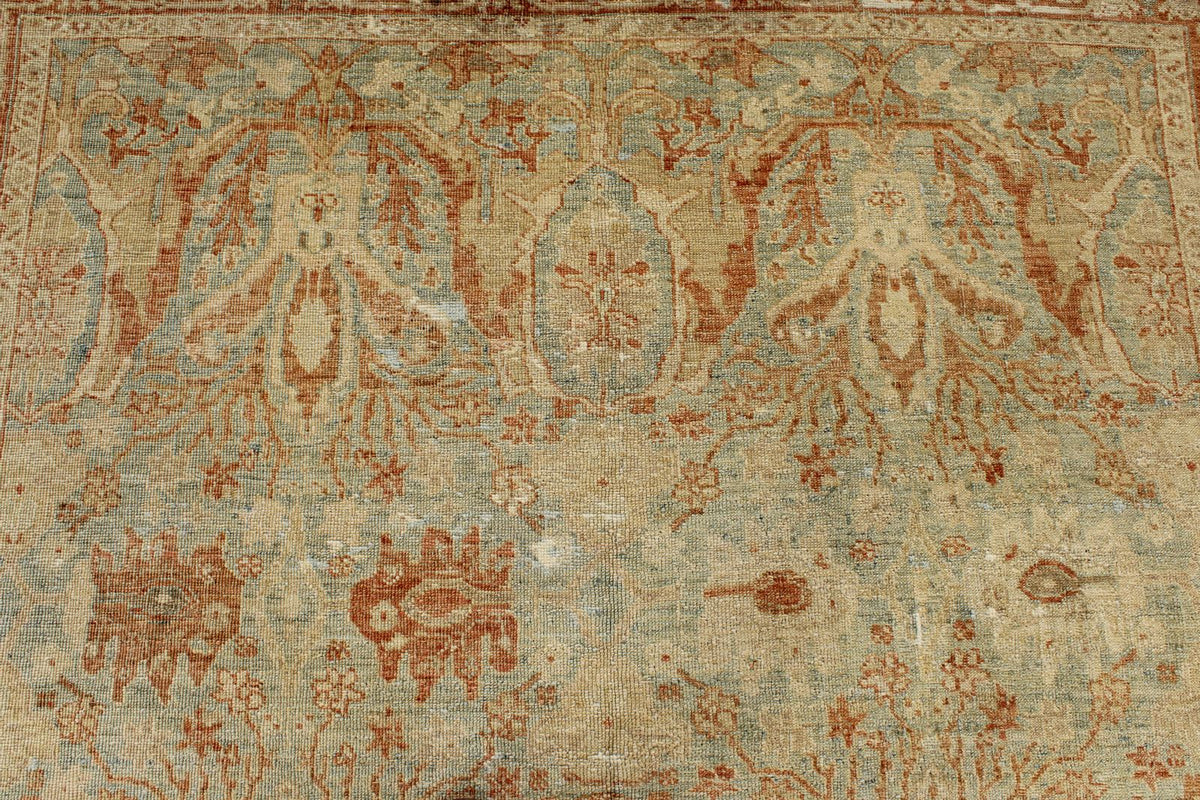 7x9 Light Blue and Rust Turkish Oushak Rug