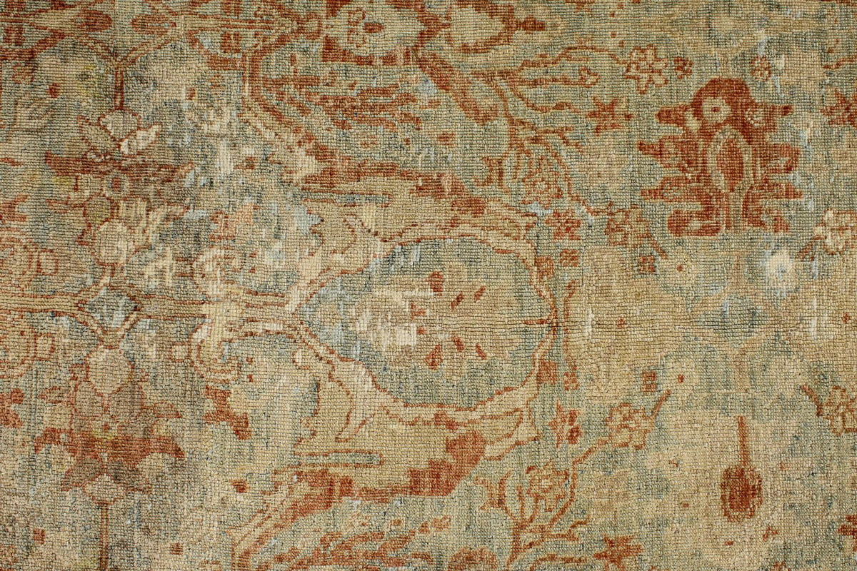 7x9 Light Blue and Rust Turkish Oushak Rug