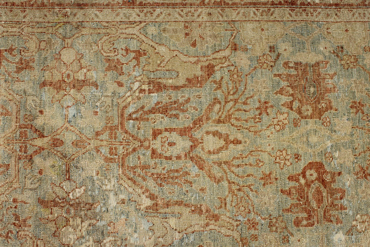 7x9 Light Blue and Rust Turkish Oushak Rug