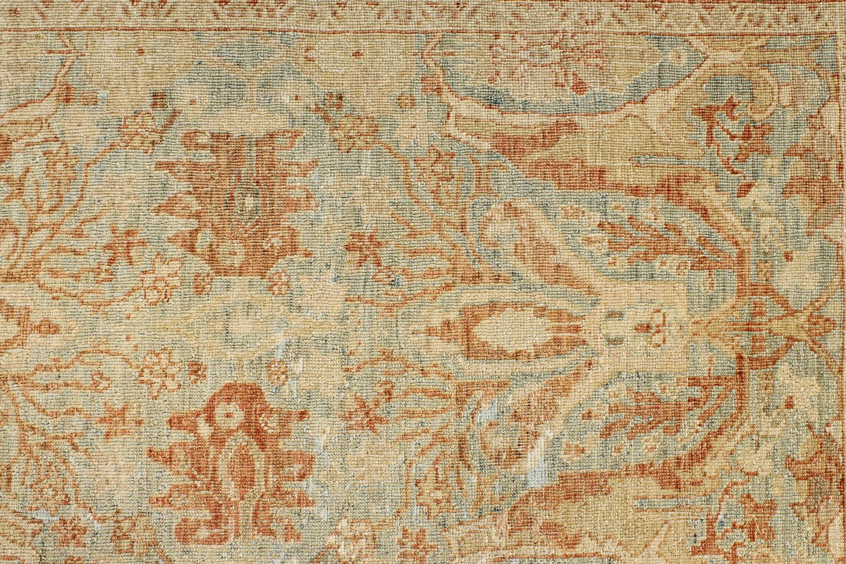 7x9 Light Blue and Rust Turkish Oushak Rug