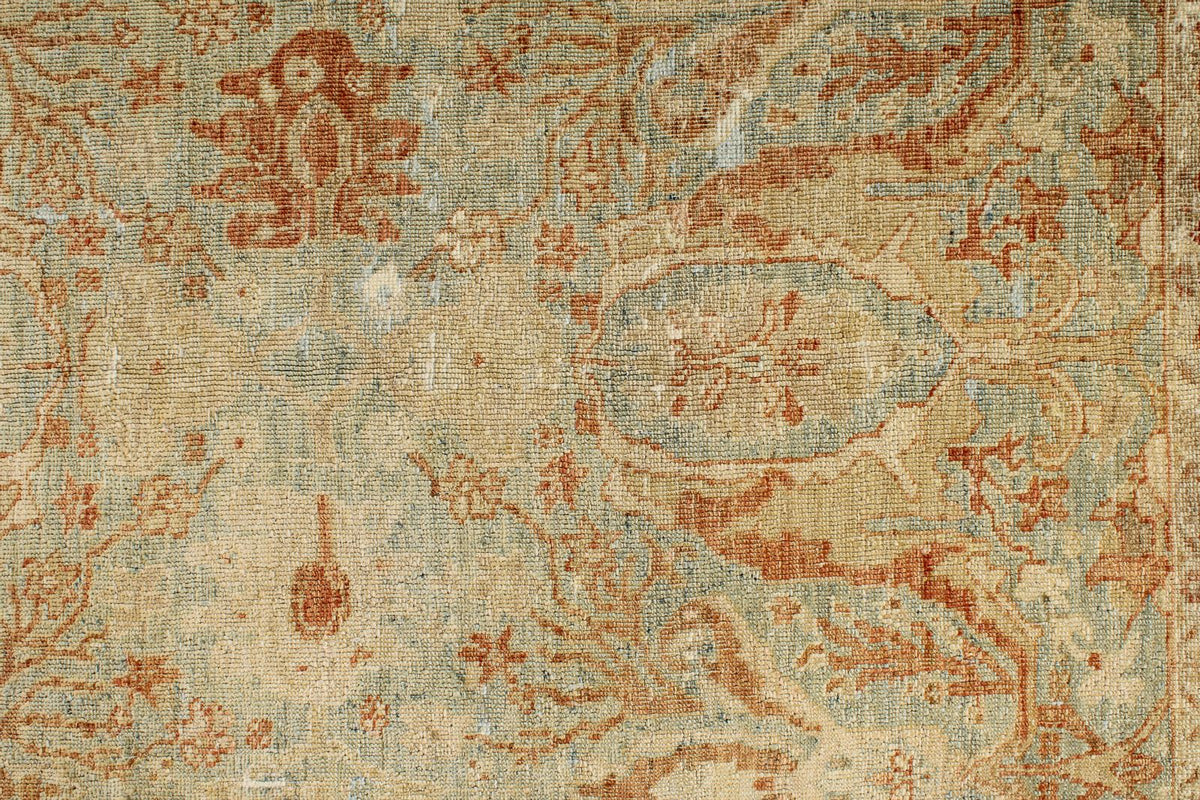 7x9 Light Blue and Rust Turkish Oushak Rug