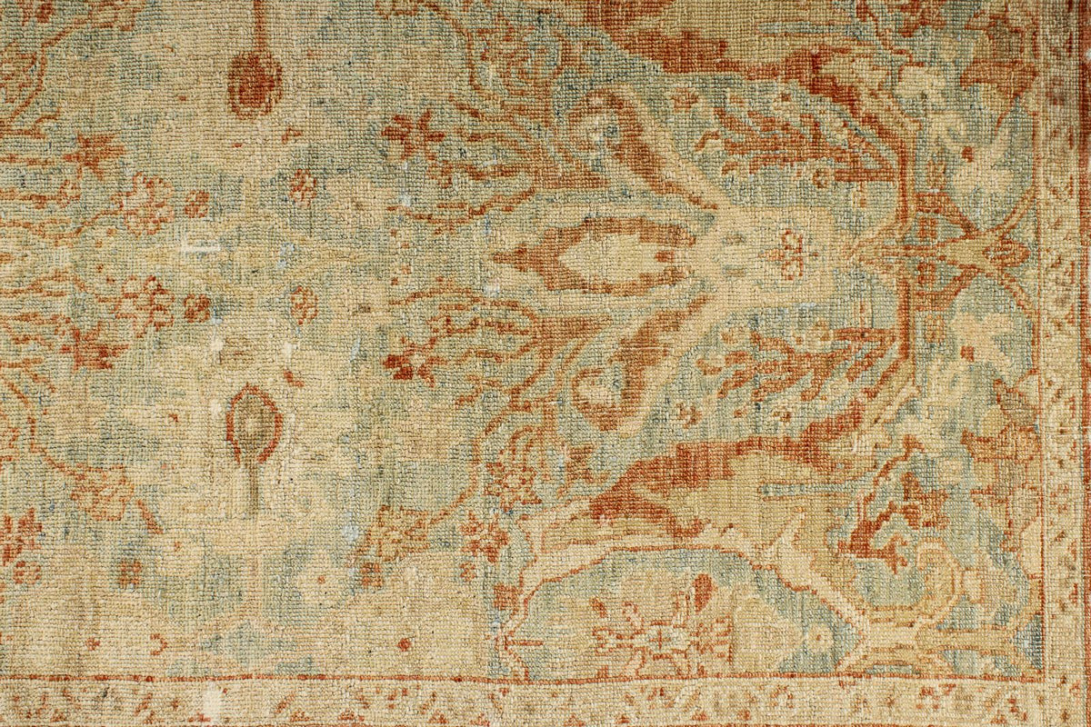 7x9 Light Blue and Rust Turkish Oushak Rug