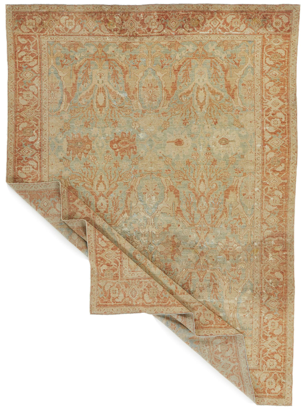 7x9 Light Blue and Rust Turkish Oushak Rug