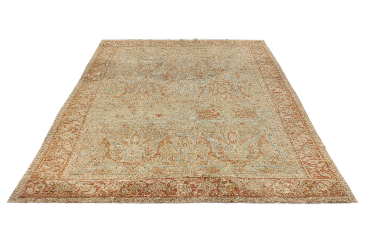 7x9 Light Blue and Rust Turkish Oushak Rug