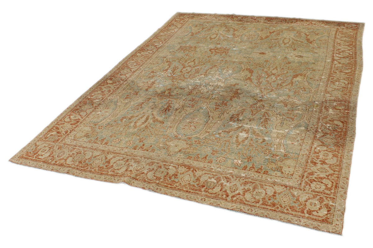 7x9 Light Blue and Rust Turkish Oushak Rug