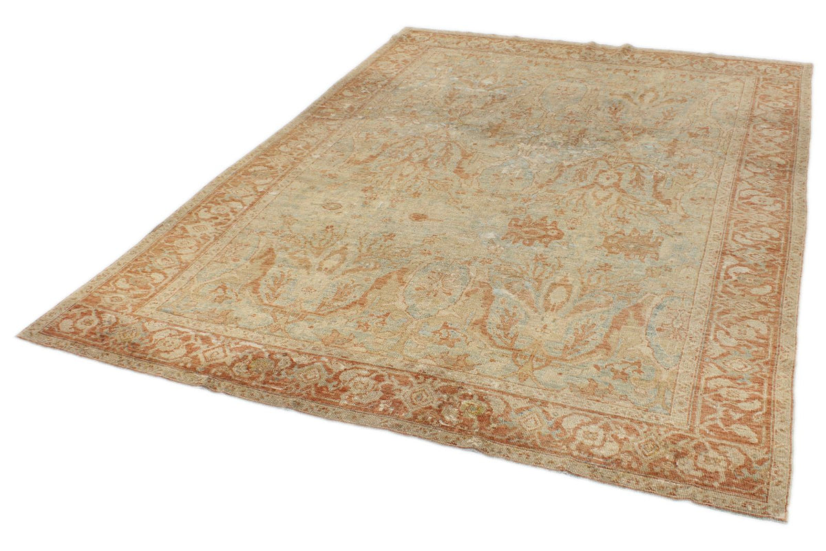 7x9 Light Blue and Rust Turkish Oushak Rug