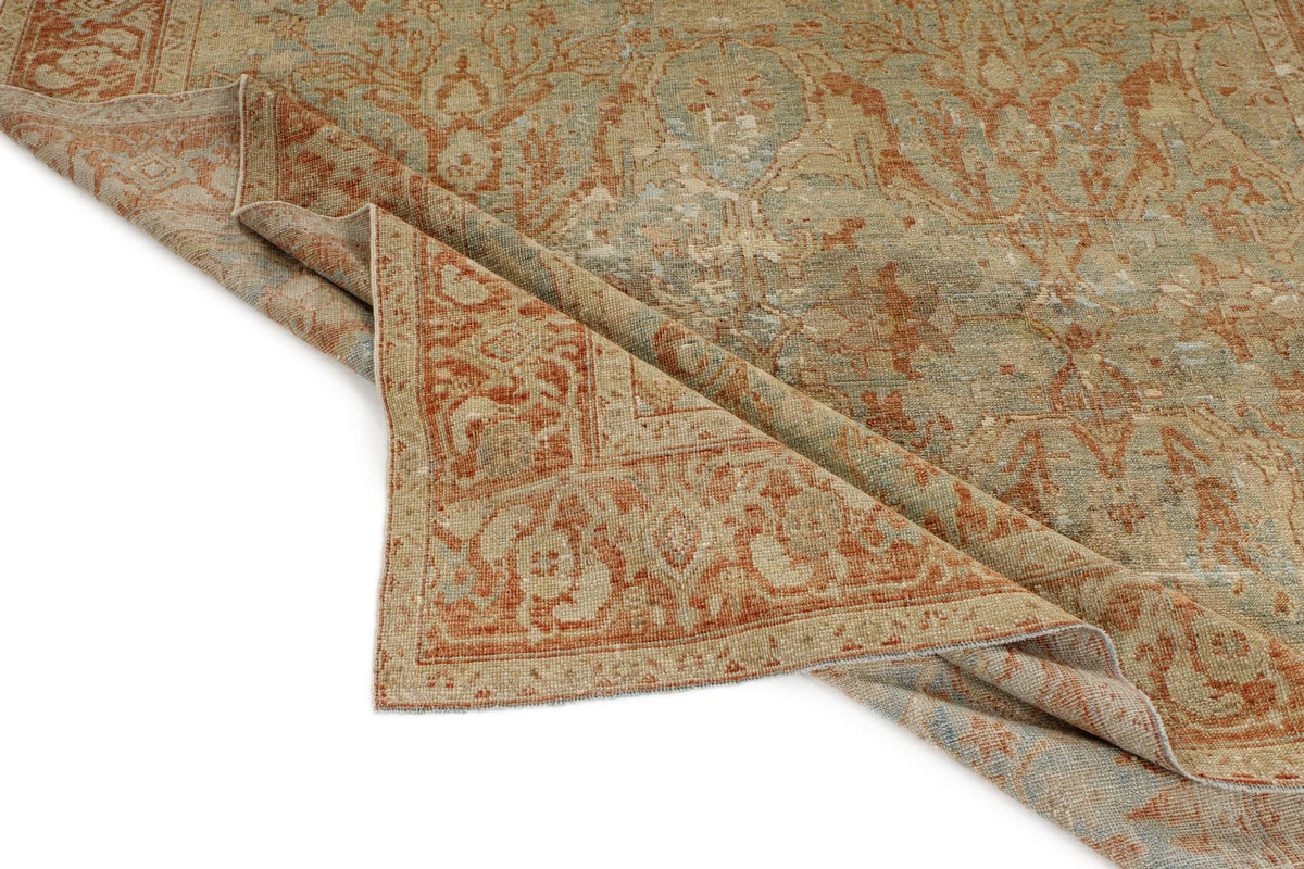7x9 Light Blue and Rust Turkish Oushak Rug
