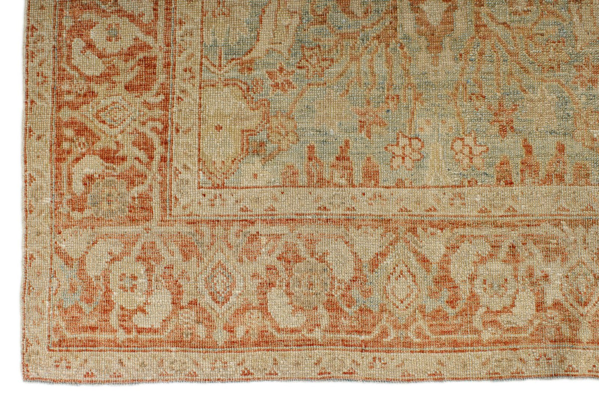 7x9 Light Blue and Rust Turkish Oushak Rug