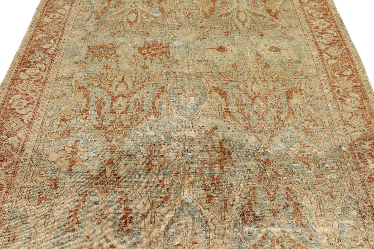 7x9 Light Blue and Rust Turkish Oushak Rug