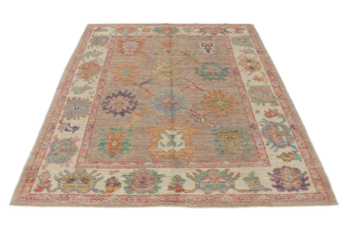 5x7 Gray and Ivory Turkish Oushak Rug