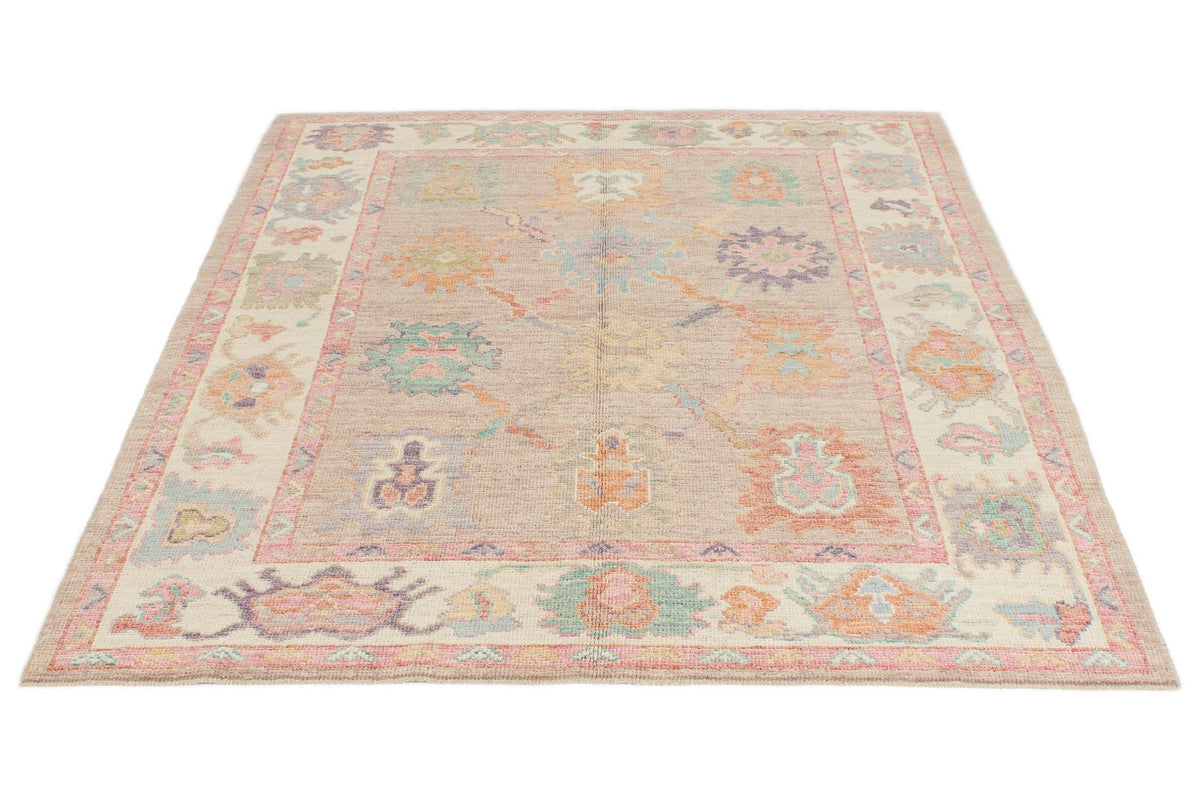5x7 Gray and Ivory Turkish Oushak Rug