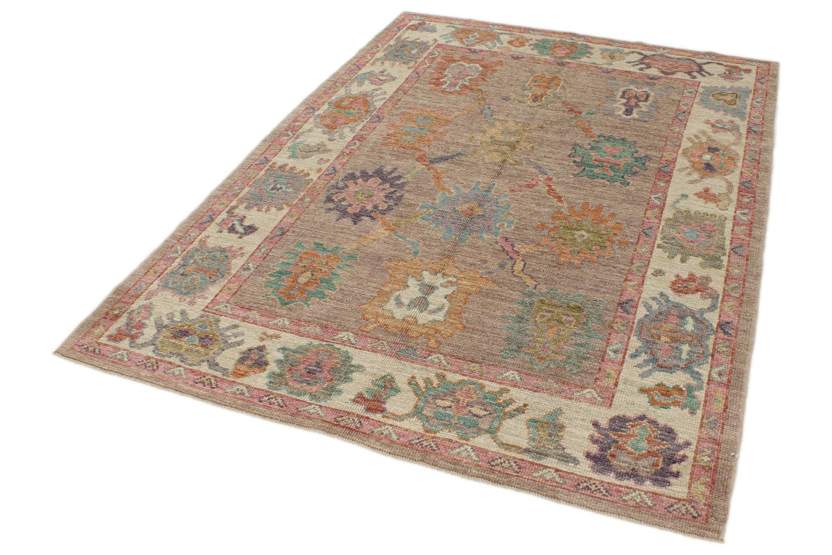 5x7 Gray and Ivory Turkish Oushak Rug