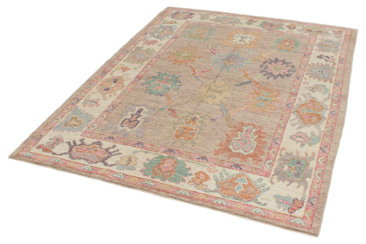 5x7 Gray and Ivory Turkish Oushak Rug