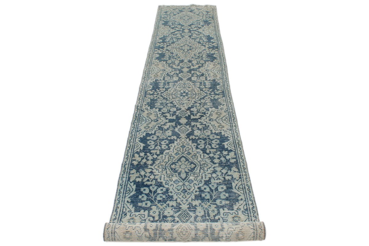 2x16 Navy and Ivory Turkish Oushak Runner