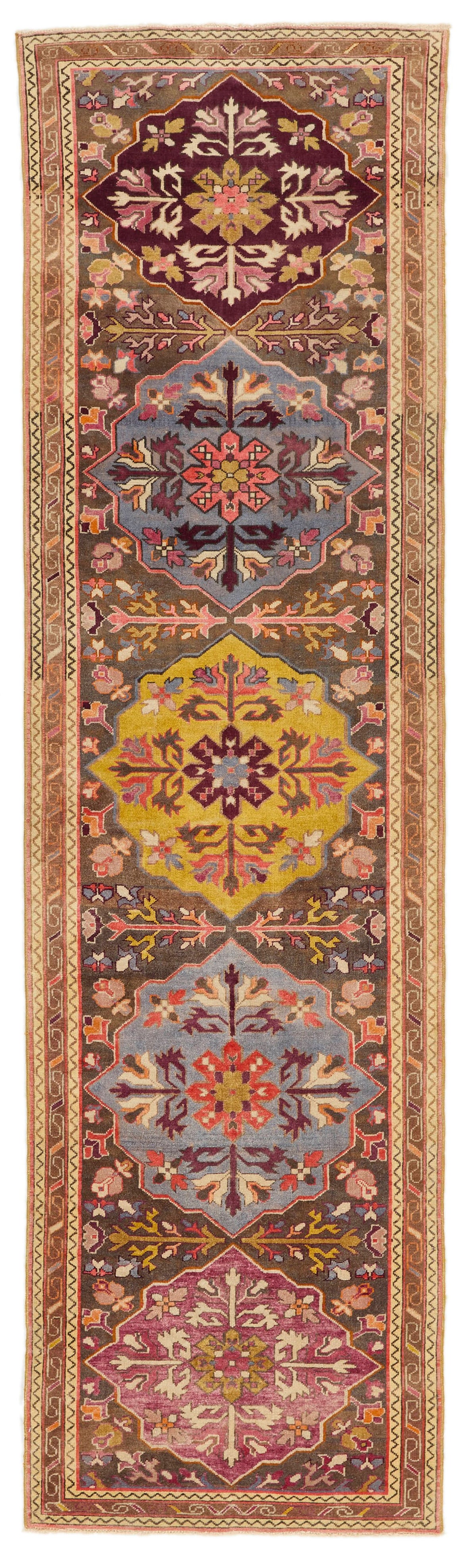 3x9 Multicolor and Brown Turkish Tribal Runner