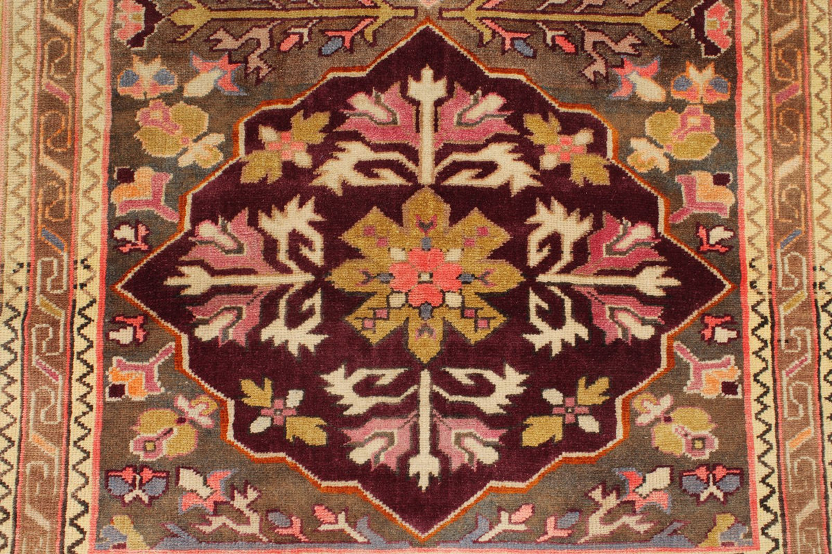 3x9 Multicolor and Brown Turkish Tribal Runner