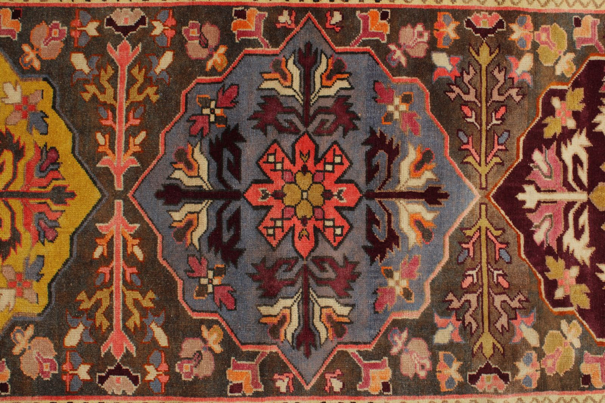 3x9 Multicolor and Brown Turkish Tribal Runner