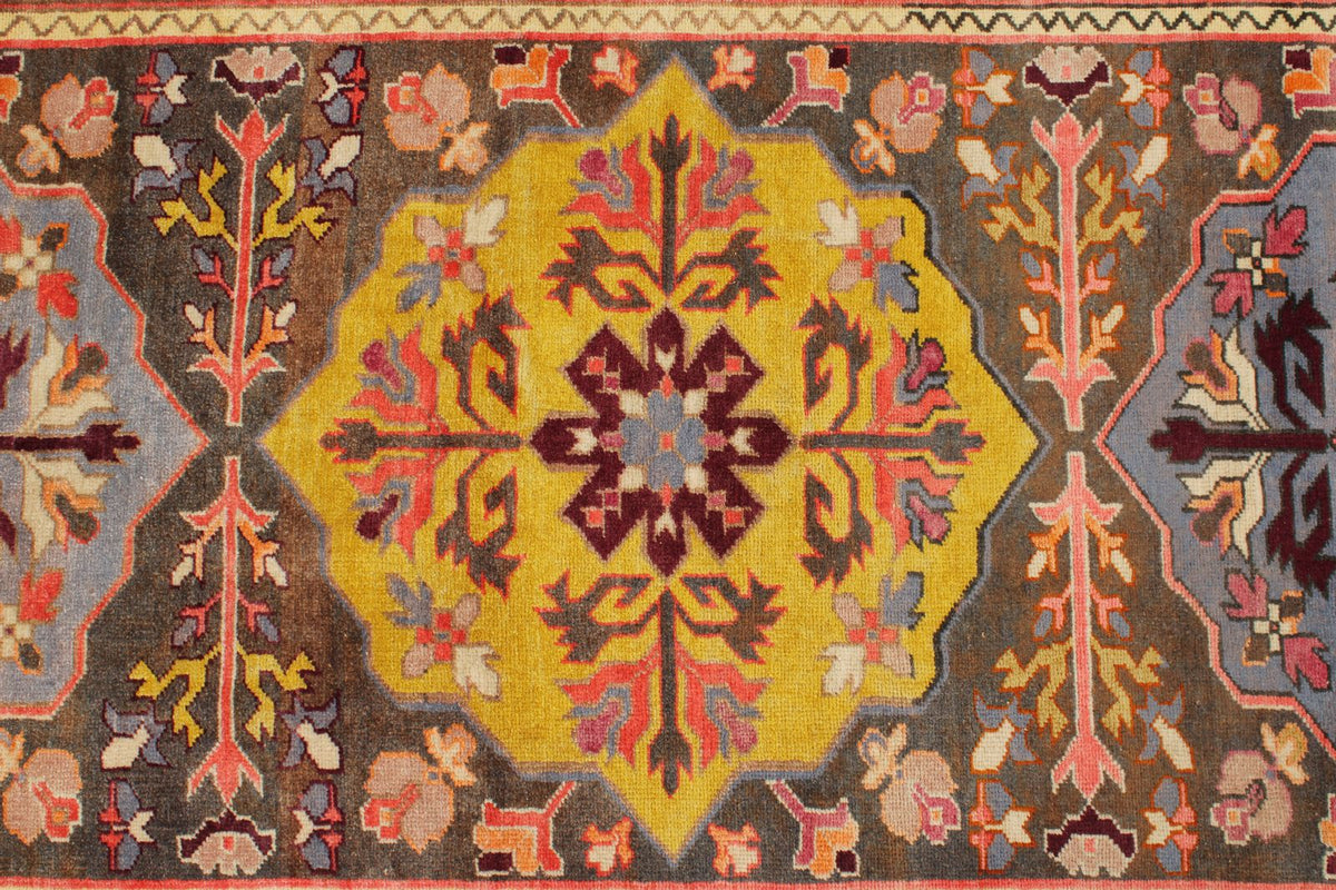3x9 Multicolor and Brown Turkish Tribal Runner