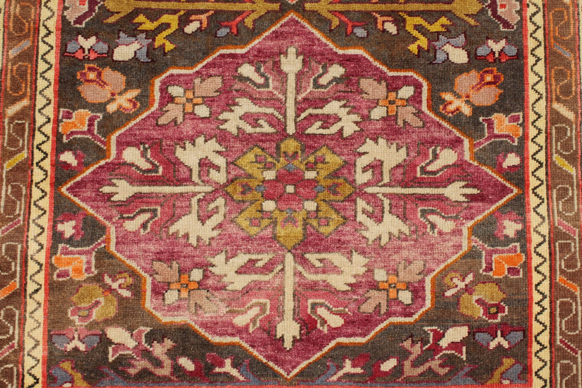 3x9 Multicolor and Brown Turkish Tribal Runner