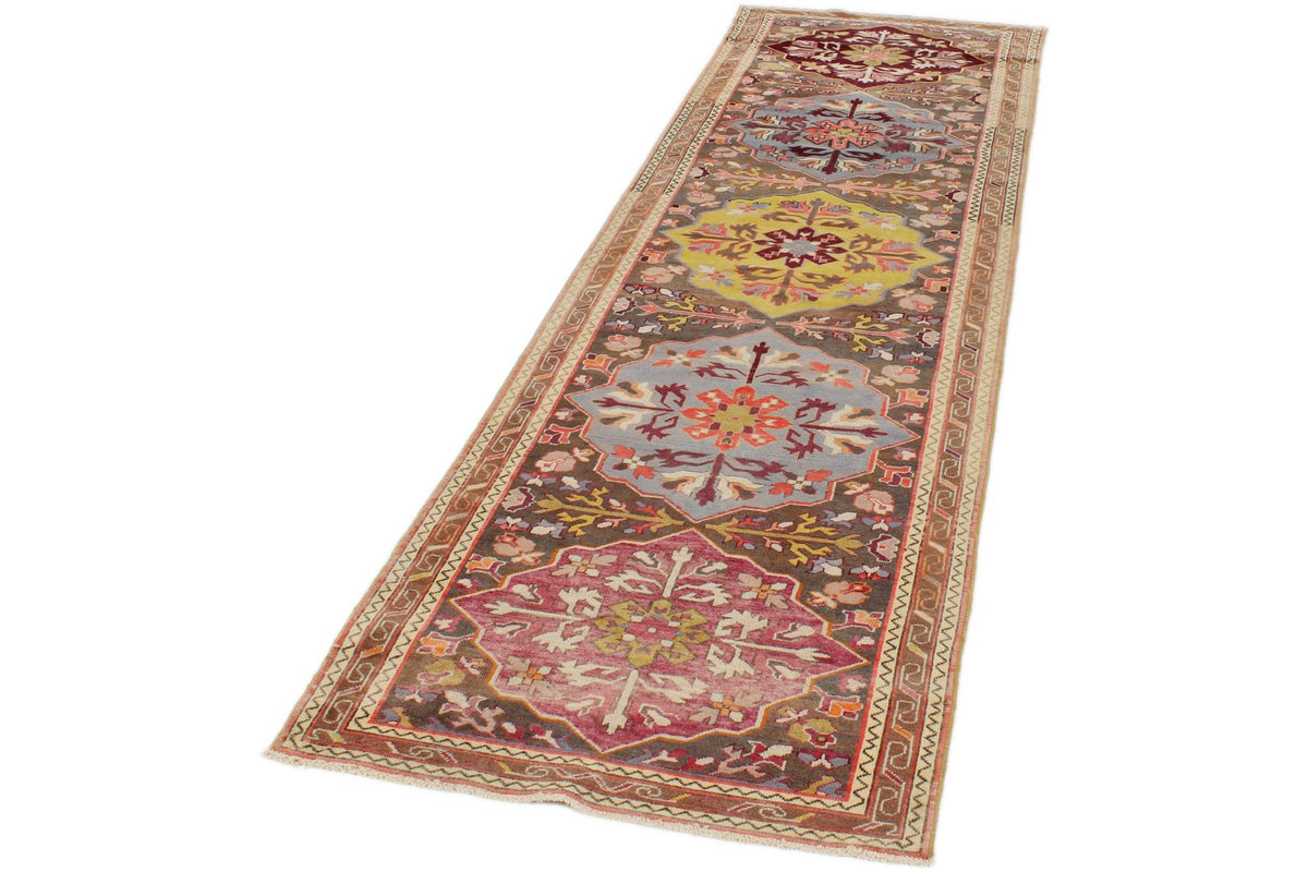 3x9 Multicolor and Brown Turkish Tribal Runner