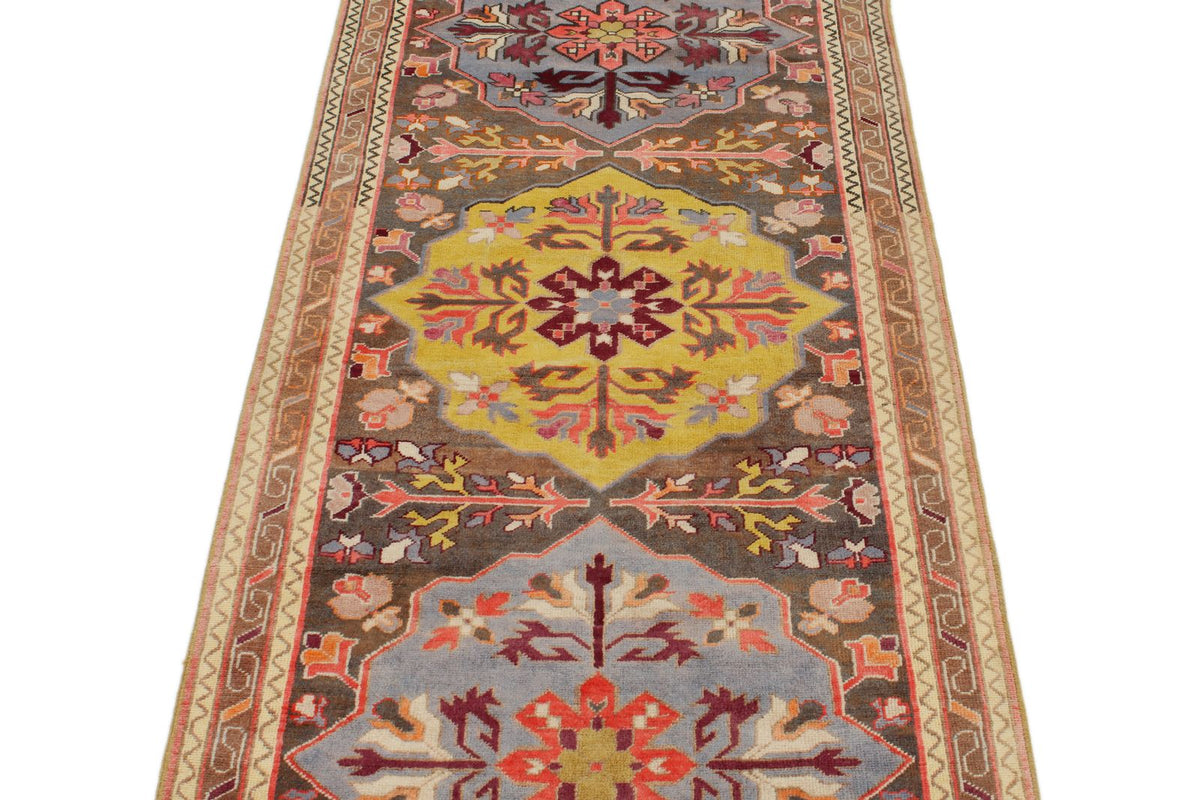 3x9 Multicolor and Brown Turkish Tribal Runner