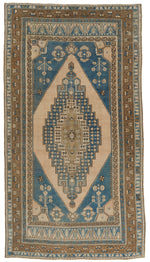 6x12 Light Blue and Brown Turkish Tribal Runner